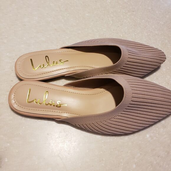 Lulus Women's Slides 6.5 Blush Pink Ribbed Knit Point Toe Mules Shoes Flats - Picture 4 of 4